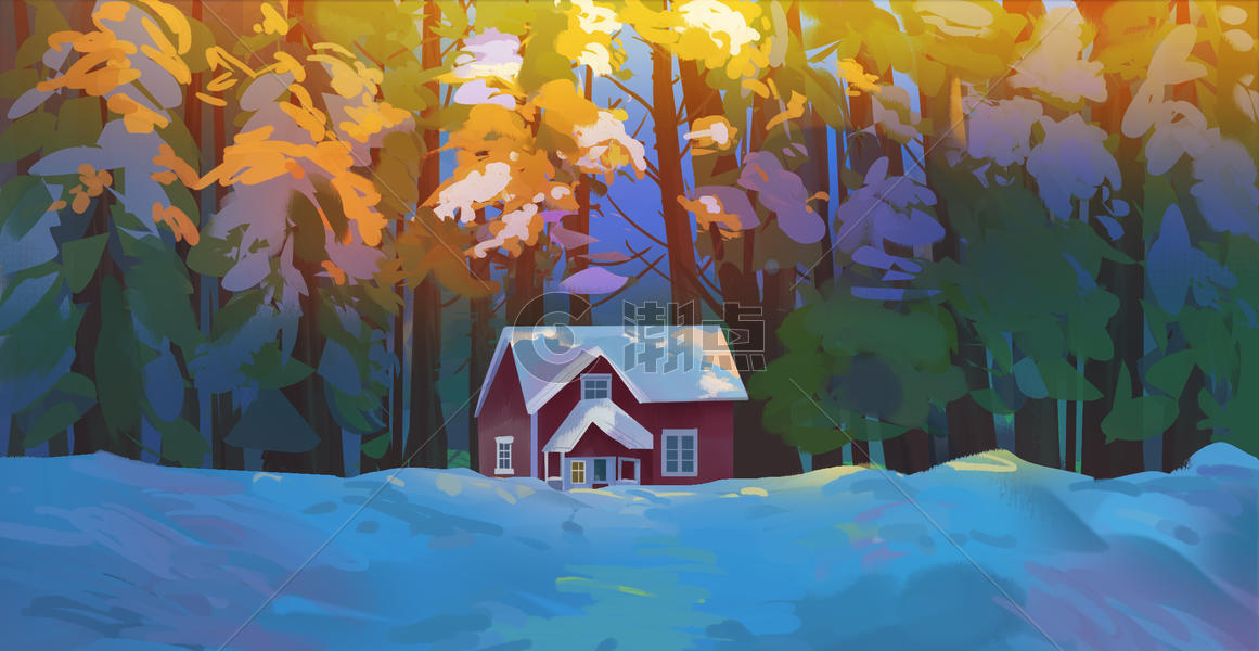 冬日雪景唯美插画图片素材免费下载