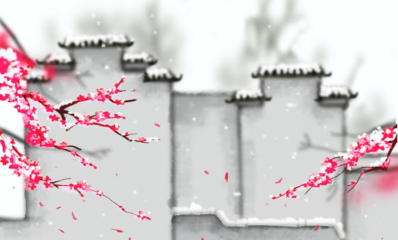冬季风景雪梅插画图片素材免费下载