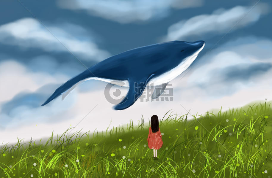 鲸鱼与女孩图片素材免费下载