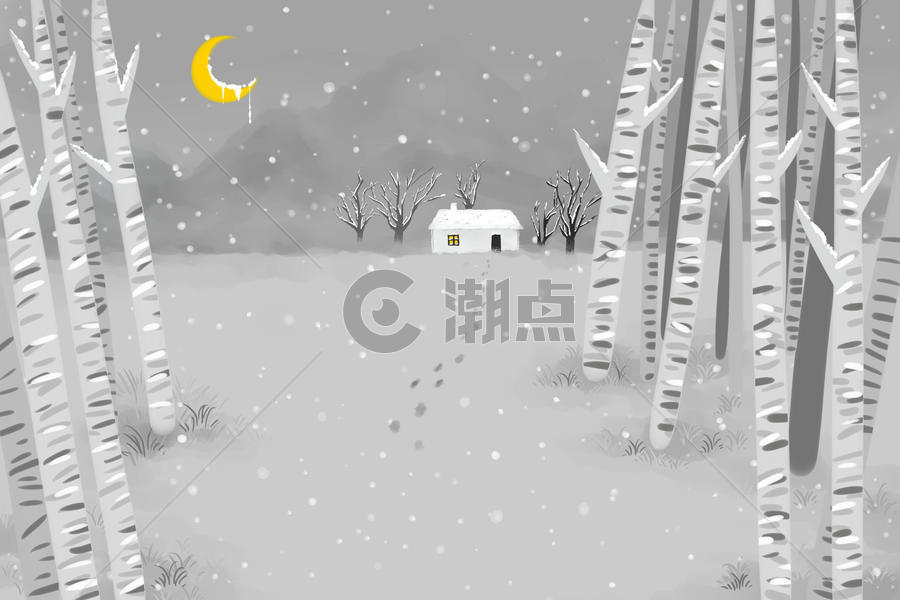 冬季夜晚雪景图片素材免费下载