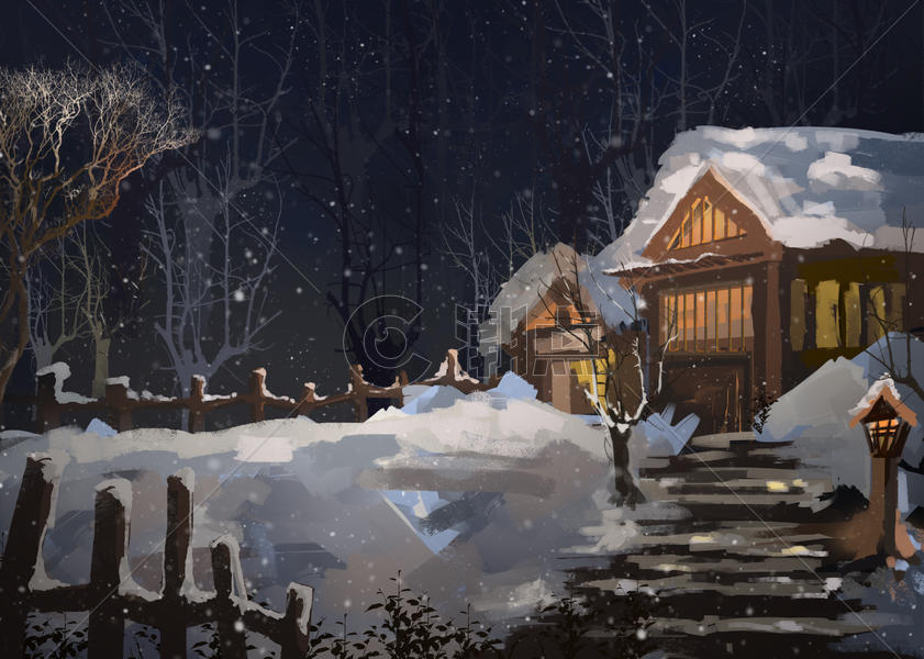 雪中房屋图片素材免费下载