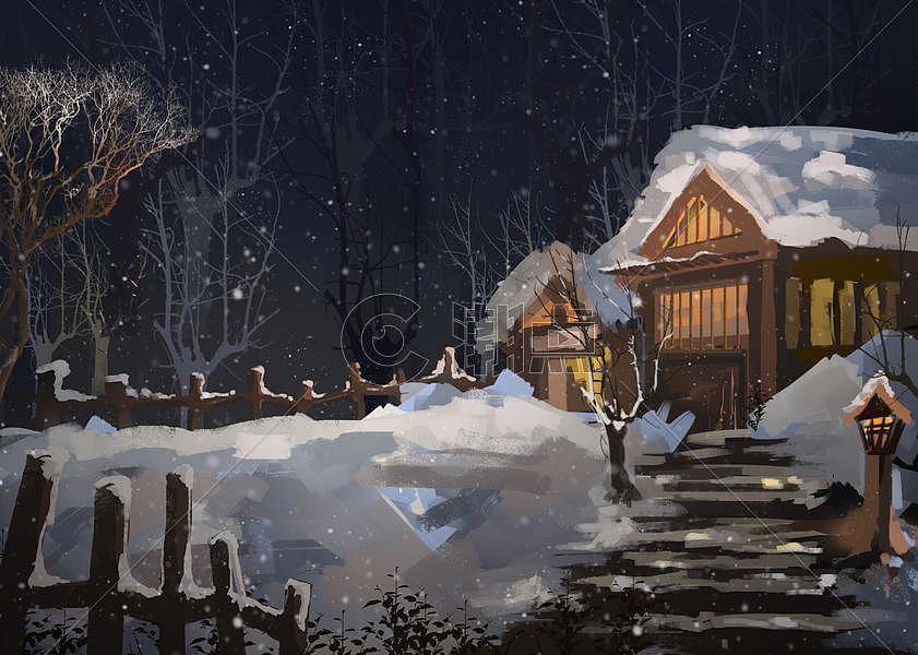 雪中房屋插画原画3125*2229图片素材免费下载-编号13078-潮点视频
