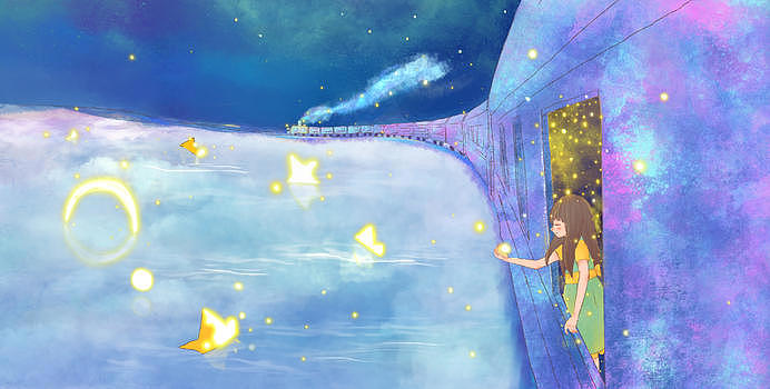 星光列车梦幻插画图片素材免费下载