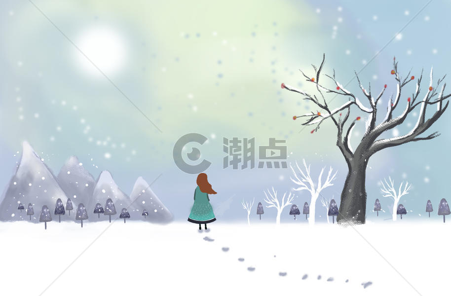 雪景中的小女孩图片素材免费下载