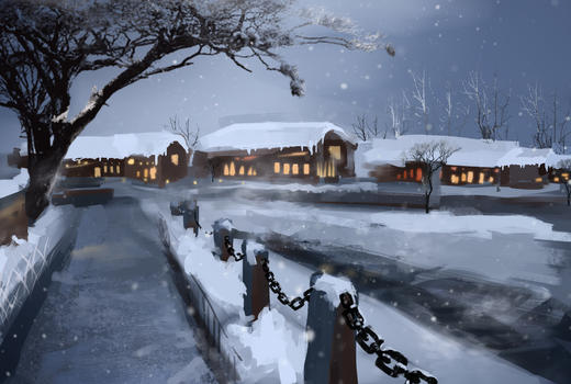 雪夜乡村图片素材免费下载