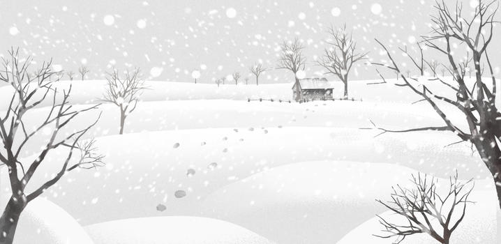 唯美雪景手绘插画图片素材免费下载