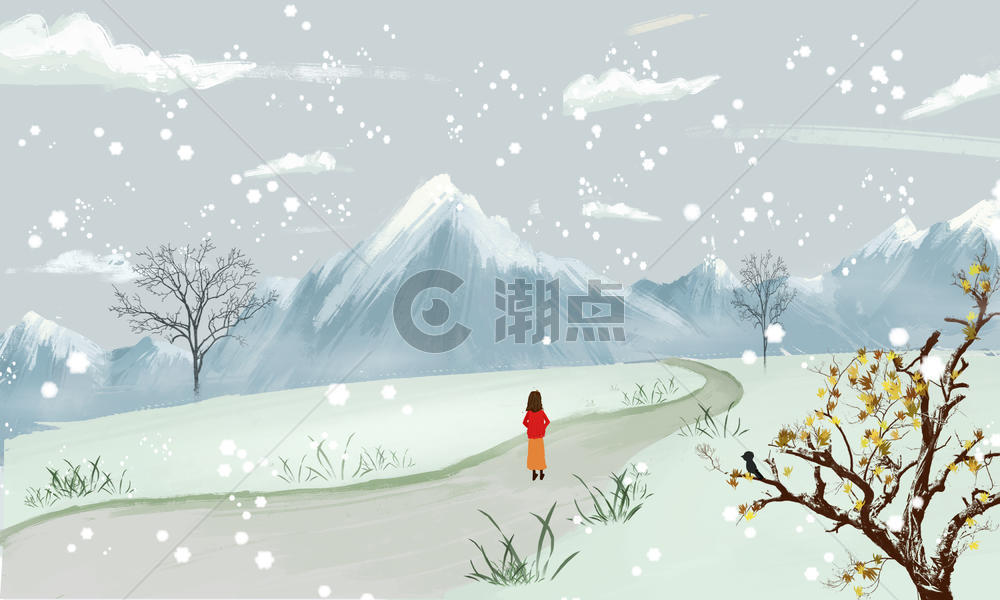 冬天下雪插画图片素材免费下载