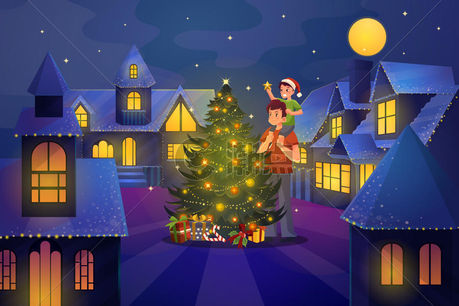 圣诞节家人背景插画图片素材免费下载