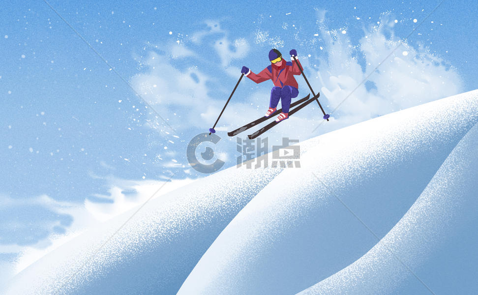 冬天滑雪手绘插画图片素材免费下载