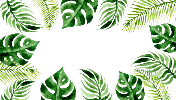 夏季水彩植物叶子背景图片素材免费下载