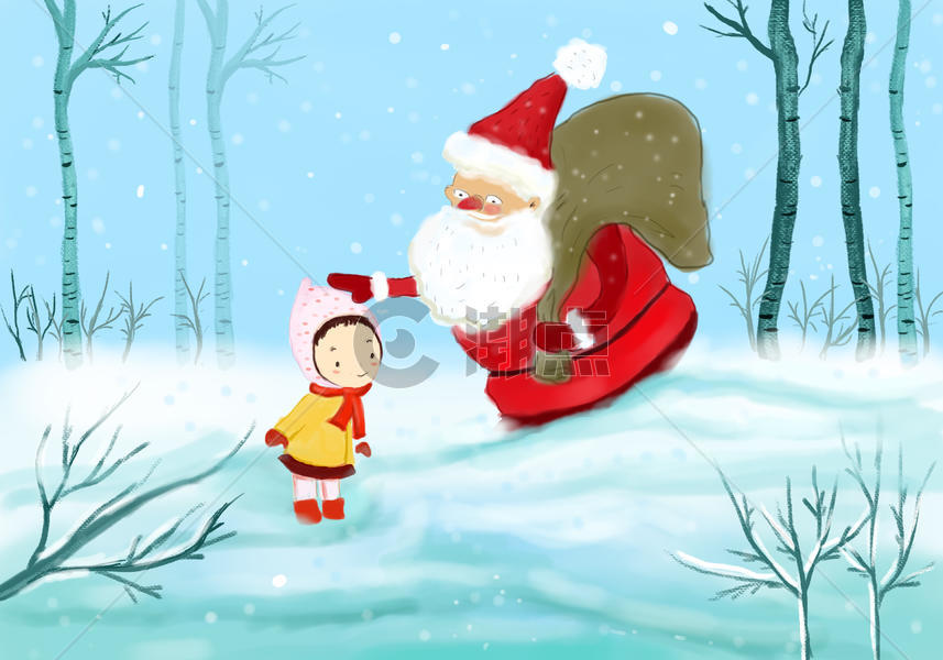 女孩与圣诞老人图片素材免费下载