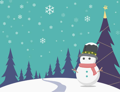 松树下的雪人图片素材免费下载
