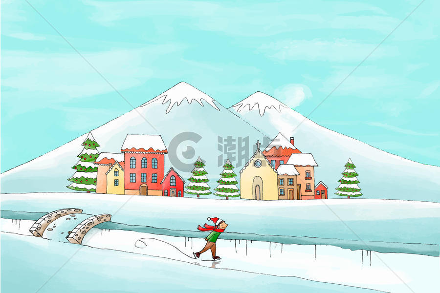 冬季雪景插画图片素材免费下载