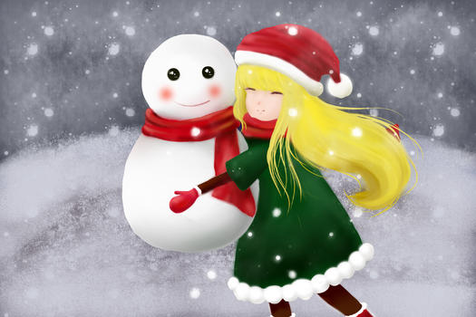 雪地里抱雪人图片素材免费下载
