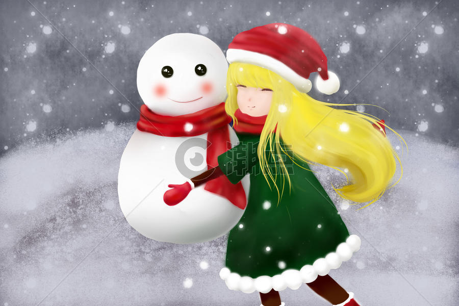 雪地里抱雪人图片素材免费下载