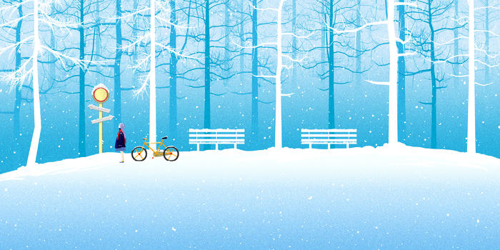 雪地中的少女插画图片素材免费下载