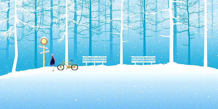 雪地中的少女插画图片素材免费下载
