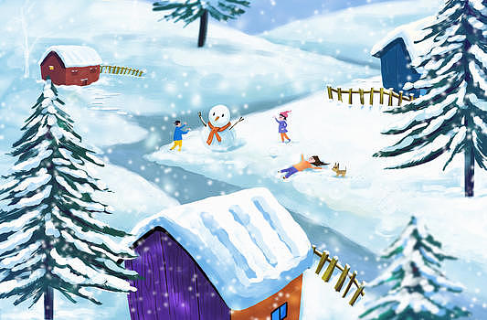 下雪堆雪人啦图片素材免费下载