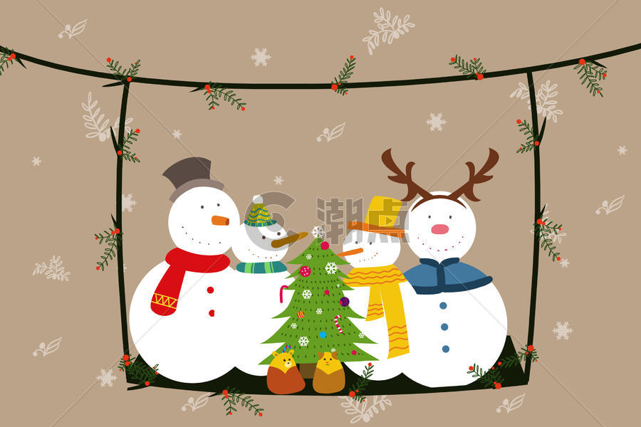 圣诞节雪人手绘插画图片素材免费下载