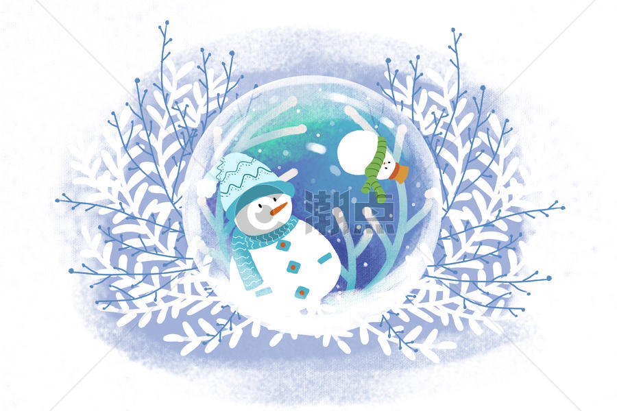 冬天圣诞节雪人手绘插画图片素材免费下载