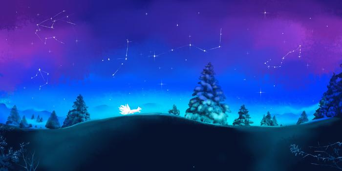 冬季雪夜里奔跑的九尾狐图片素材免费下载