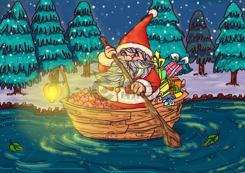 划船的圣诞老人图片素材免费下载