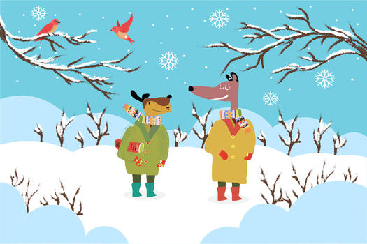狗冬季风景插画图片素材免费下载