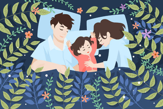 熟睡的一家人插画图片素材免费下载