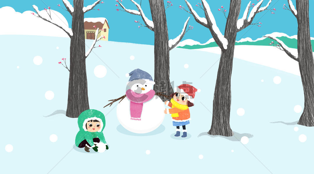 堆雪人的小女孩图片素材免费下载