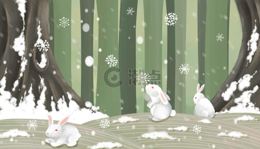 雪地玩耍的兔子图片素材免费下载