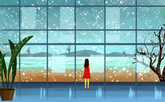 透过窗户看雪景图片素材免费下载