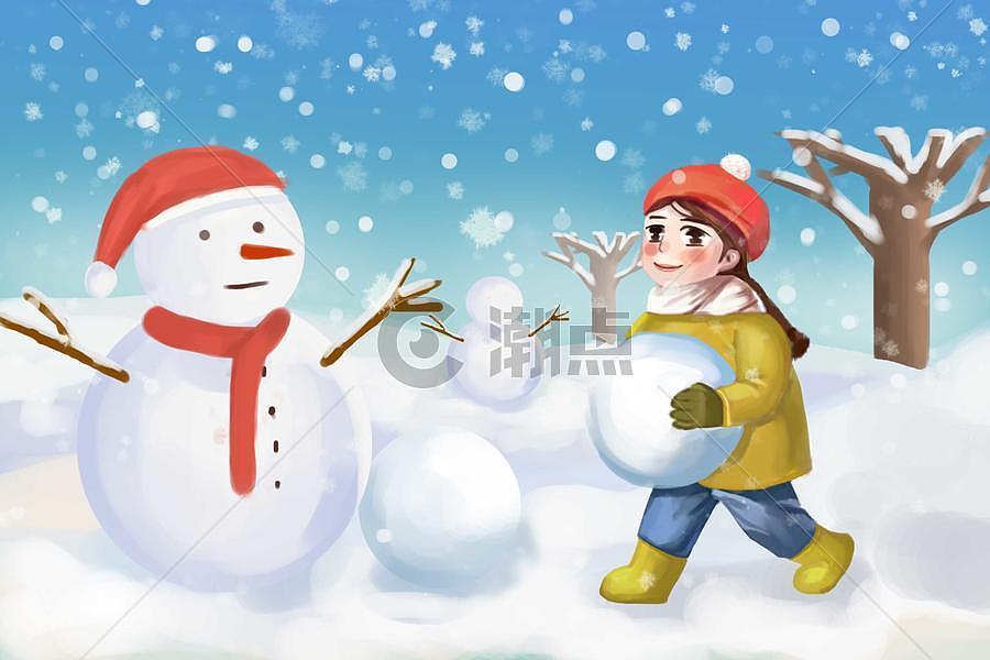圣诞堆雪人插画图片素材免费下载