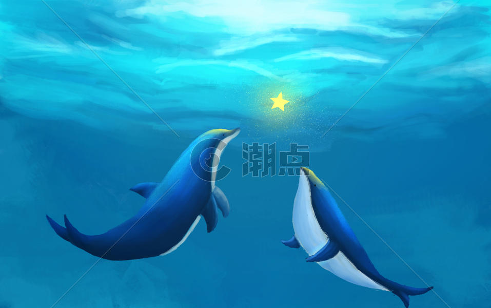 海豚游玩插画图片素材免费下载