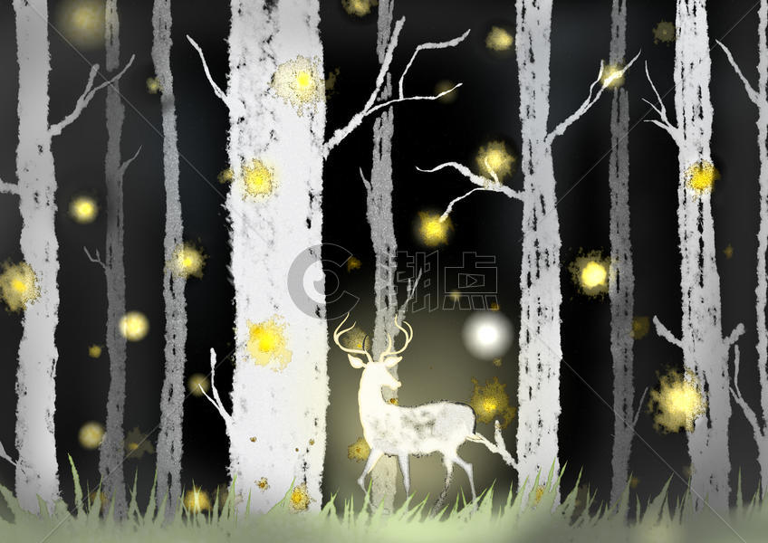 林中的梦幻麋鹿图片素材免费下载
