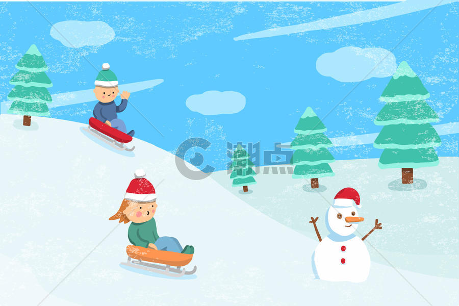 雪地上滑雪的孩子们图片素材免费下载