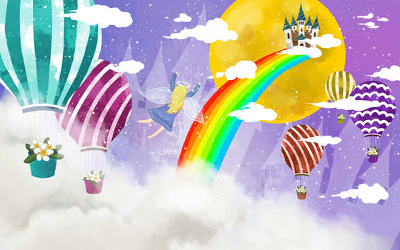梦幻热气球彩虹城堡图片素材免费下载