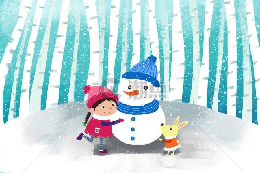冬季雪景治愈系小清新插画图片素材免费下载