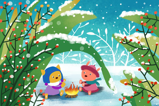 冬季雪景治愈系小清新插画图片素材免费下载