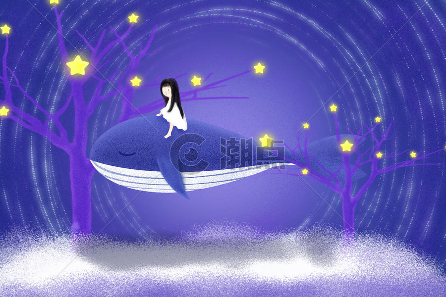 手绘梦幻鲸鱼插画图片素材免费下载