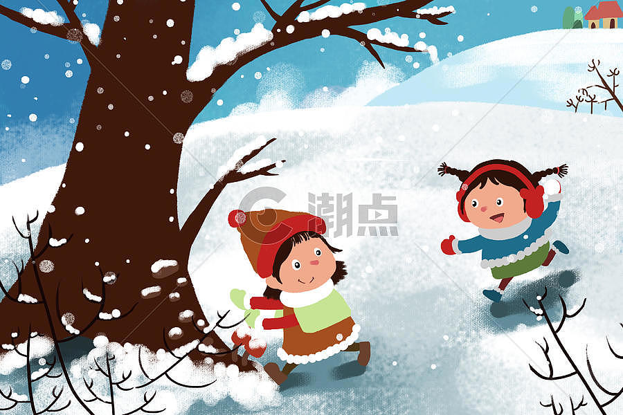 冬季雪景小清新唯美插画图片素材免费下载