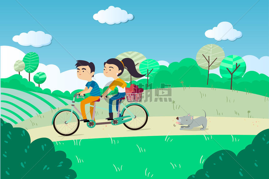 情侣户外骑行插画图片素材免费下载
