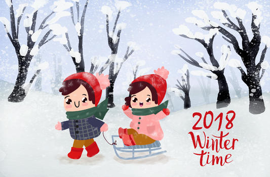 2018冬天大雪中玩耍的小朋友图片素材免费下载