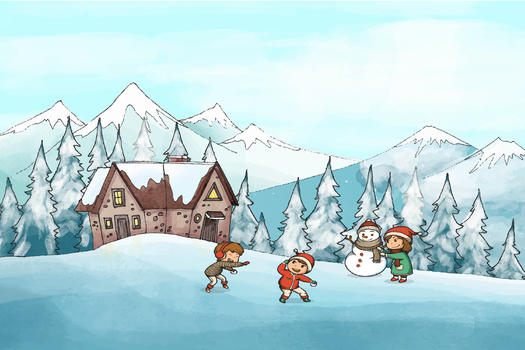 冬日手绘风景插画图片素材免费下载