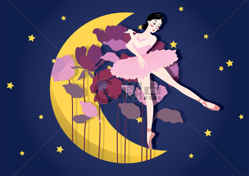 月亮上跳舞的美女图片素材免费下载