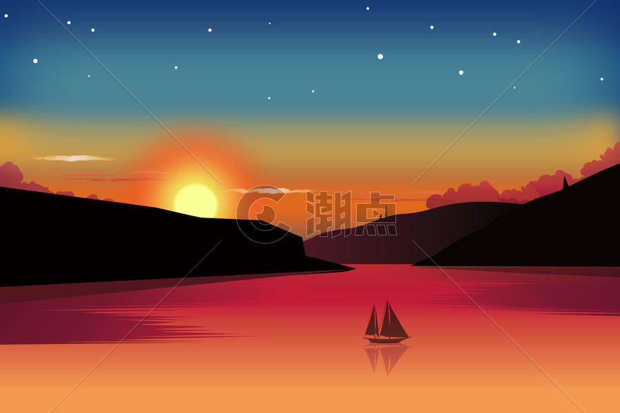 夕阳染红了海面图片素材免费下载