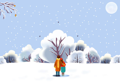 冬季情侣大雪中漫步图片素材免费下载
