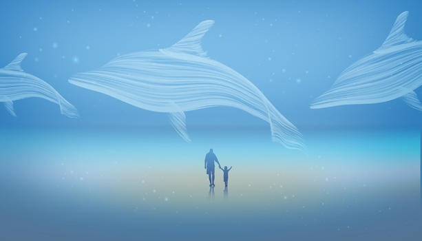 亲子梦幻海豚插画图片素材免费下载