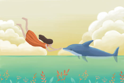 女孩与海豚图片素材免费下载