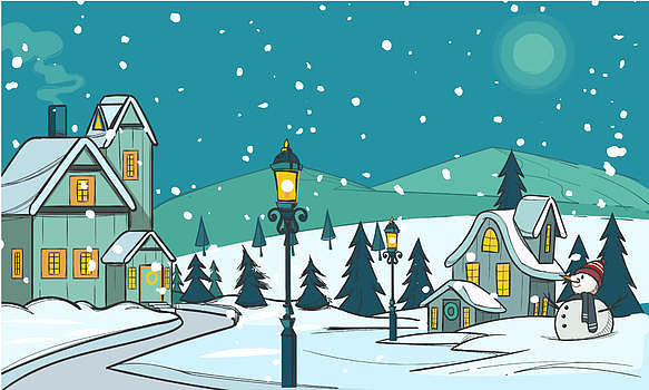 冬日街道风景插画图片素材免费下载