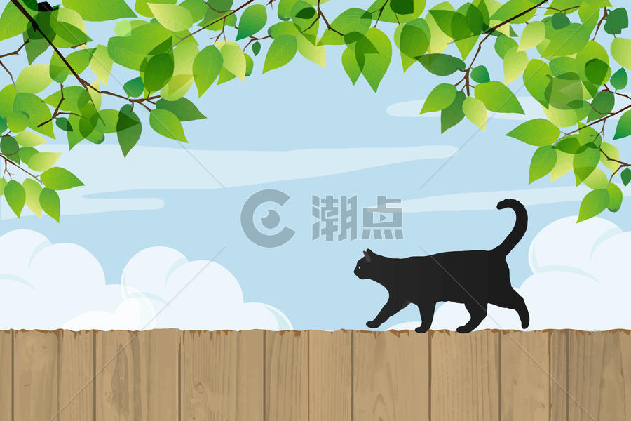 猫咪清新风景插画图片素材免费下载